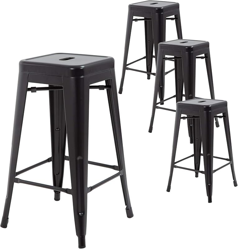 4 Taburetes Bar Metal Altura 24" Industriales Apilables