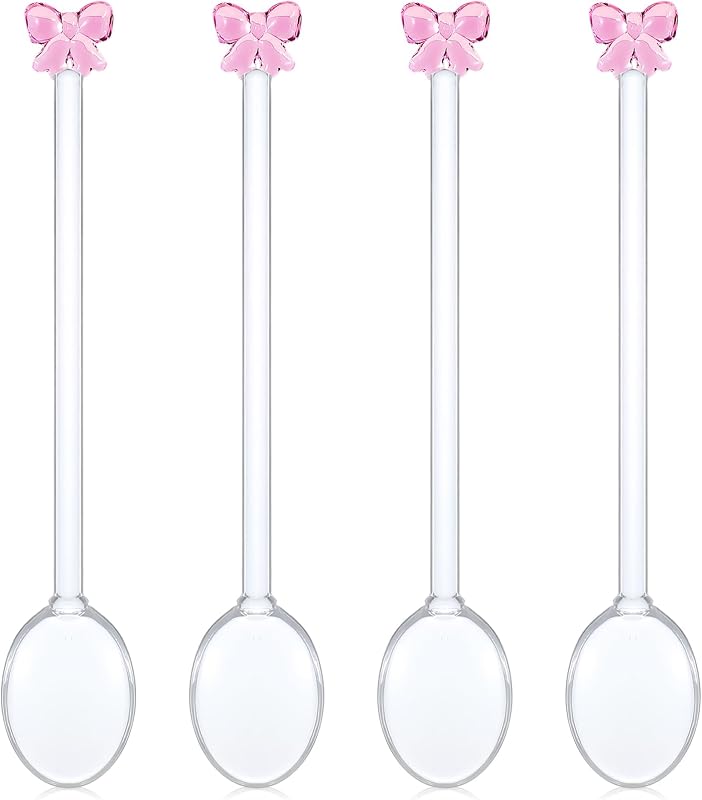 4 Cucharas Vidrio Reutilizables Lazo Rosa Decoración Boda