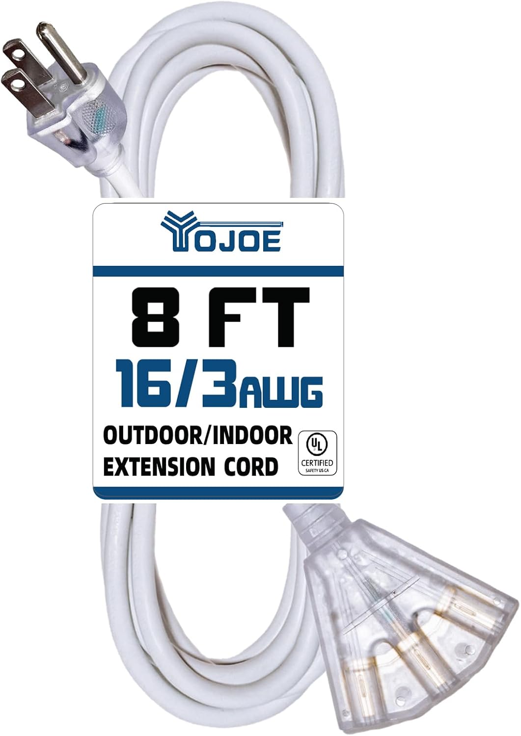 Cable extensión 3 salidas 13A resistente 8" blanco