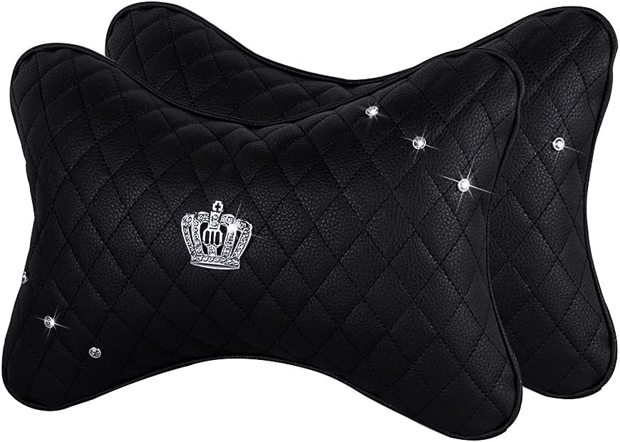 2 Pzas Almohada Cuello Coche Sintética Negro
