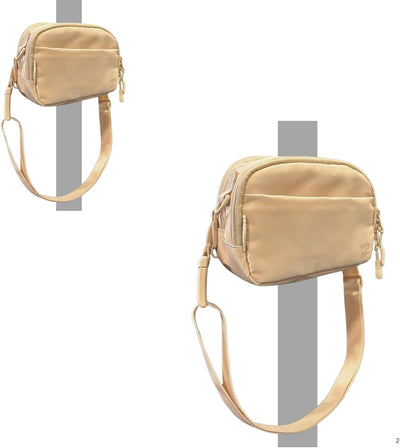 Bolsa cruzada magnética beige para gimnasio con correa antirrobo