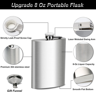 Frasco acero inox 8oz con embudo para acampar y regalar