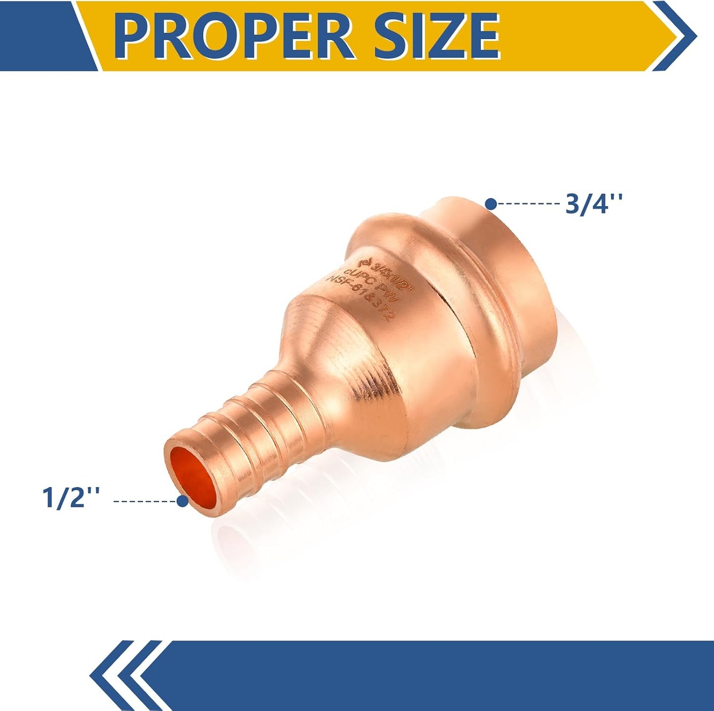 Pack 10 accesorios prensa cobre 3/4x1/2 pulg PEX con tope
