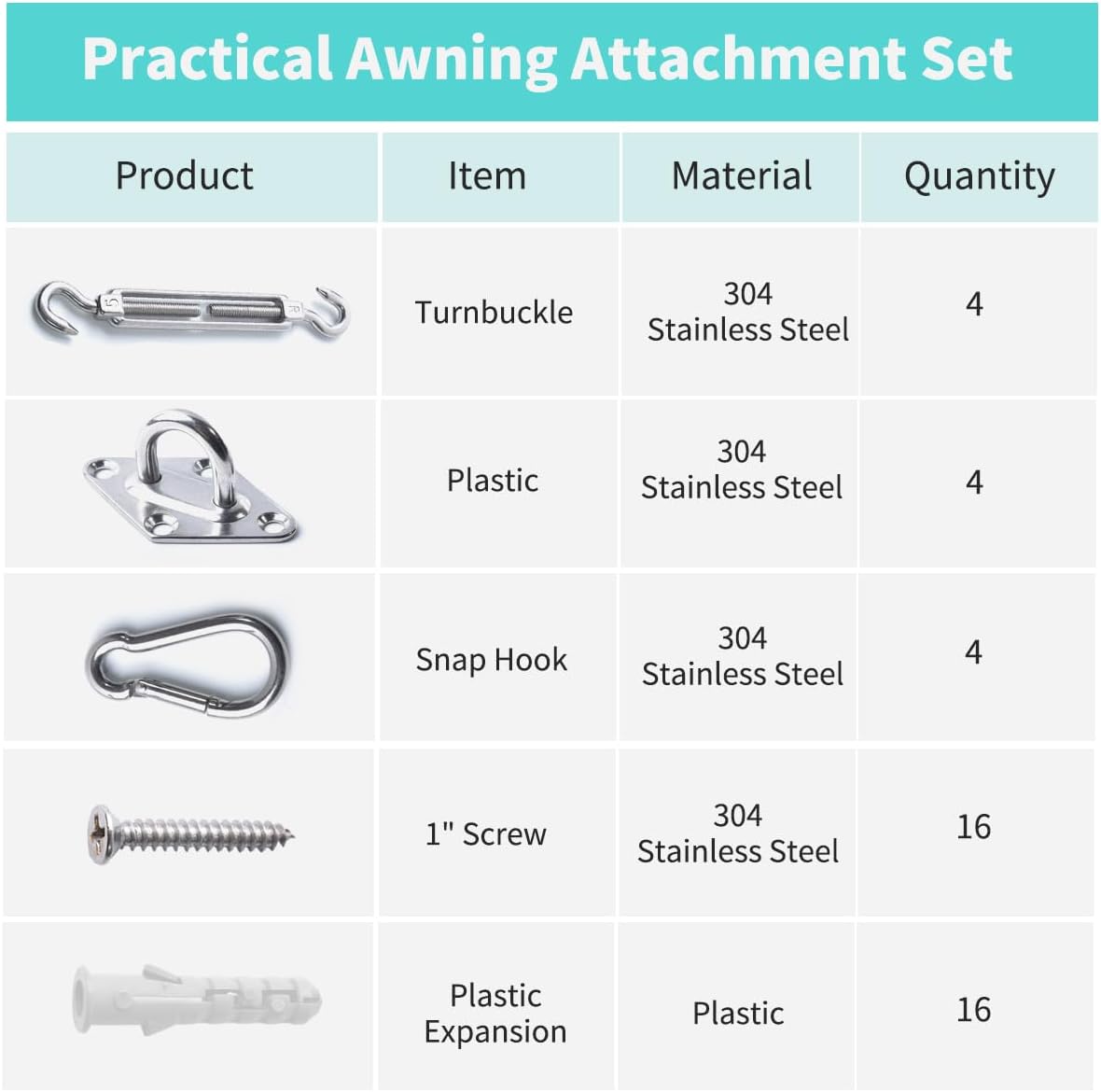 Kit 12 Pzas Accesorios Toldo Acero Inox 304