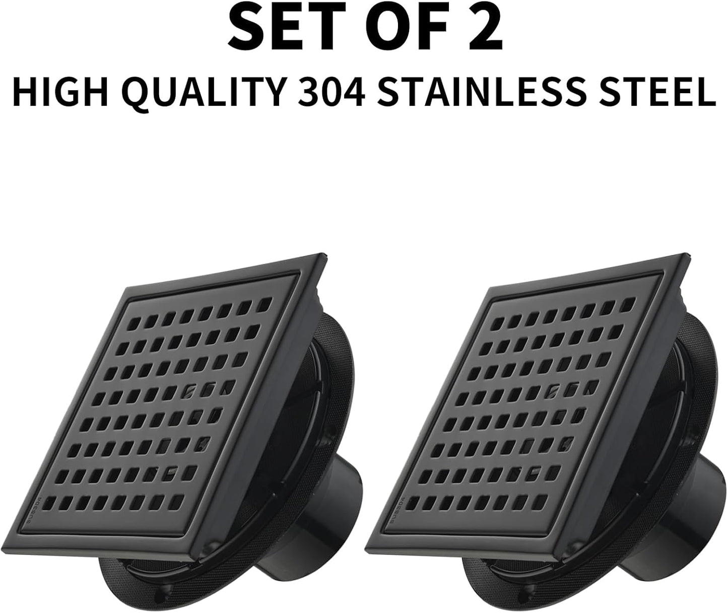 Set 2 Drenajes Ducha 6pulg Acero Inox 304 con Rejilla Negro