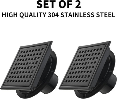 Set 2 Drenajes Ducha 6pulg Acero Inox 304 con Rejilla Negro
