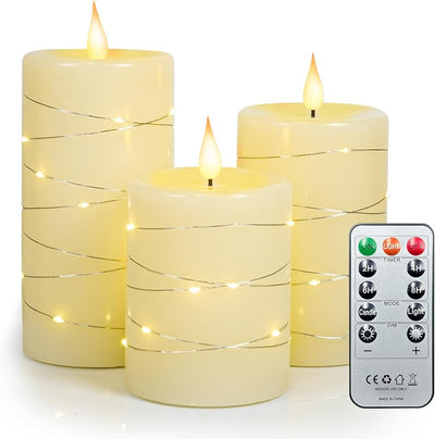 3 Velas LED Pilar 4-6pulg Control Remoto Temporizador