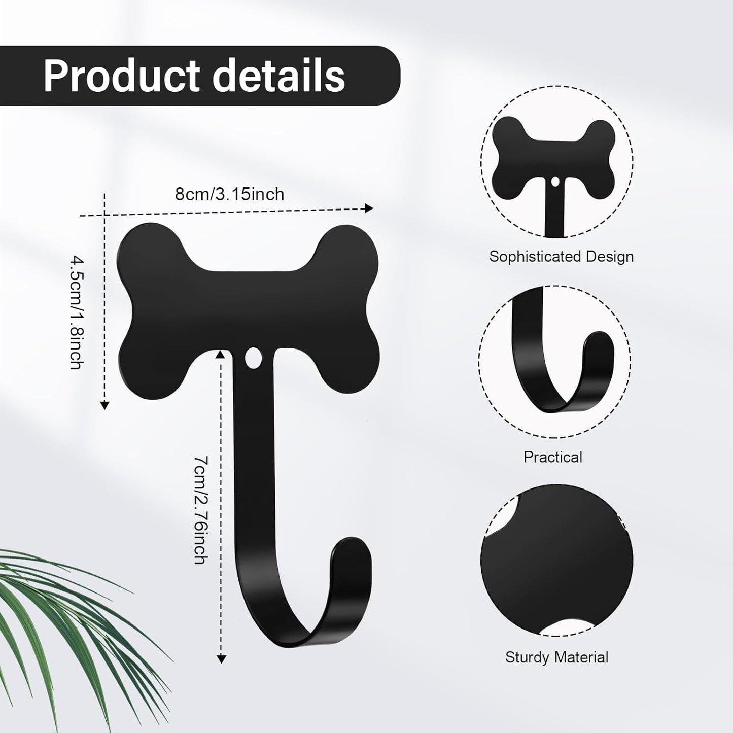 8 Ganchos Acero Inox Forma Hueso Perro para Colgar Negro
