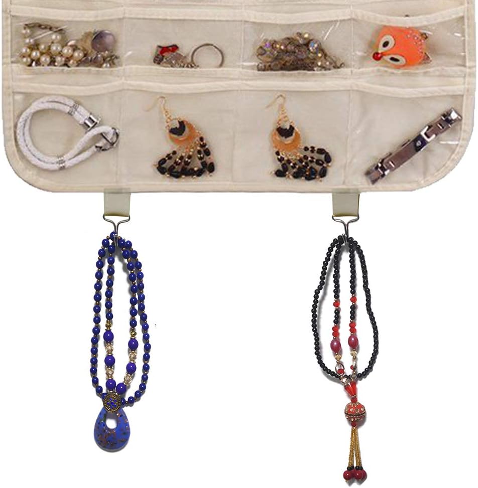 Organiz. colgante joyas 32 bolsillos beige