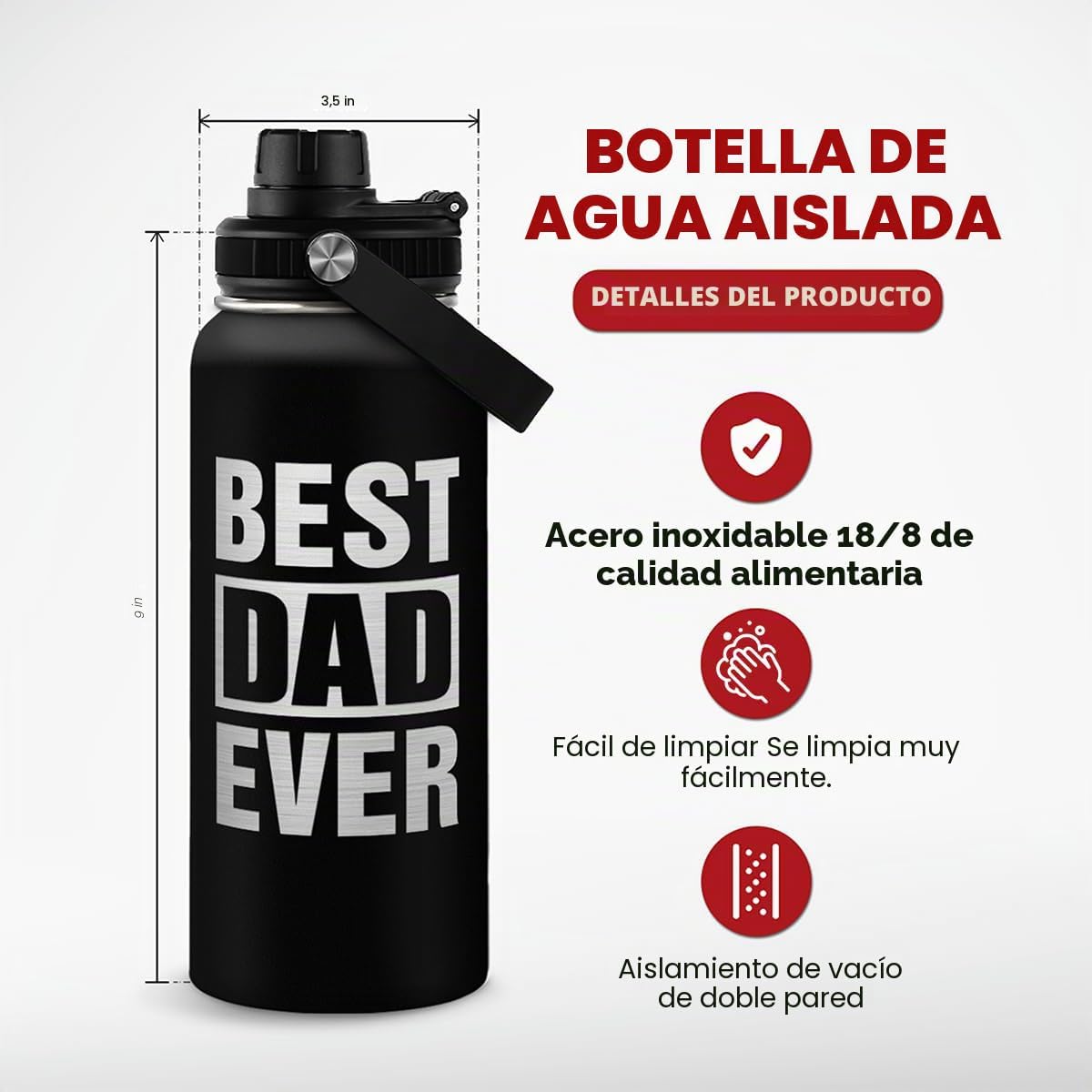 Botella agua acero inox 32oz con popote regalo padre