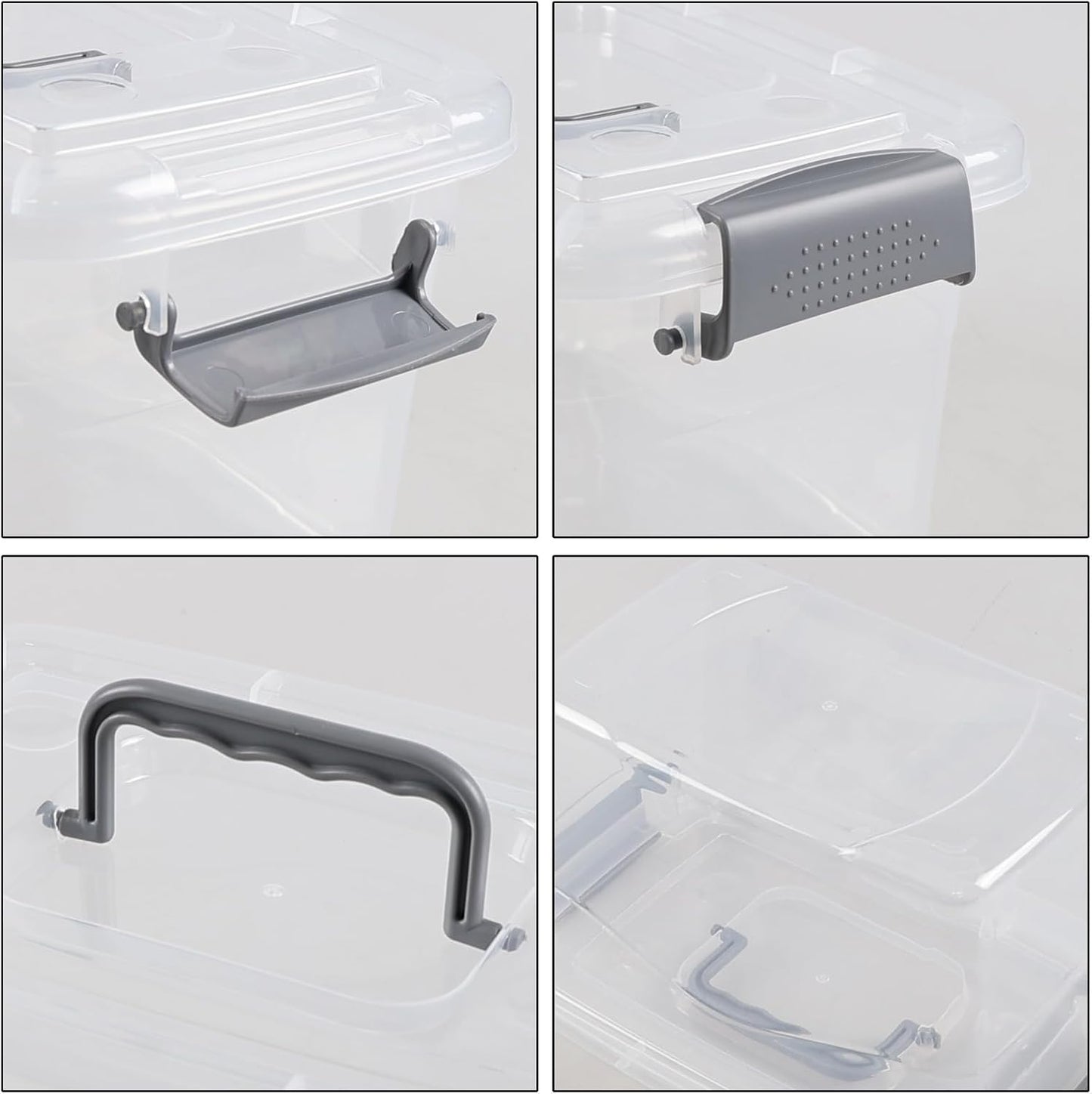 4 Cajas Almacenamiento Plástico 5qt Transparente con Asa