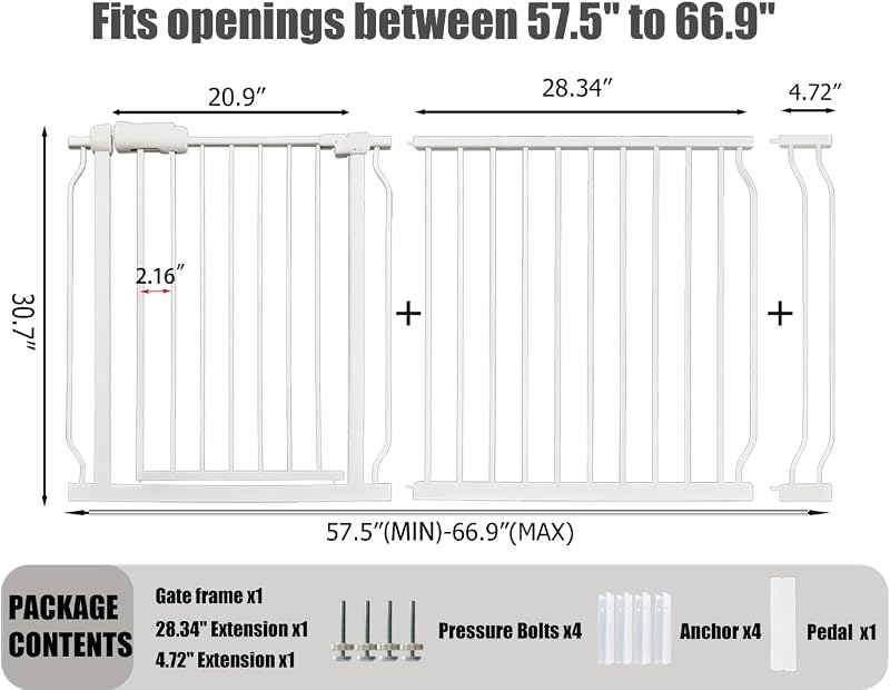Puerta seguridad bebé paso escaleras metal blanco 62-67"