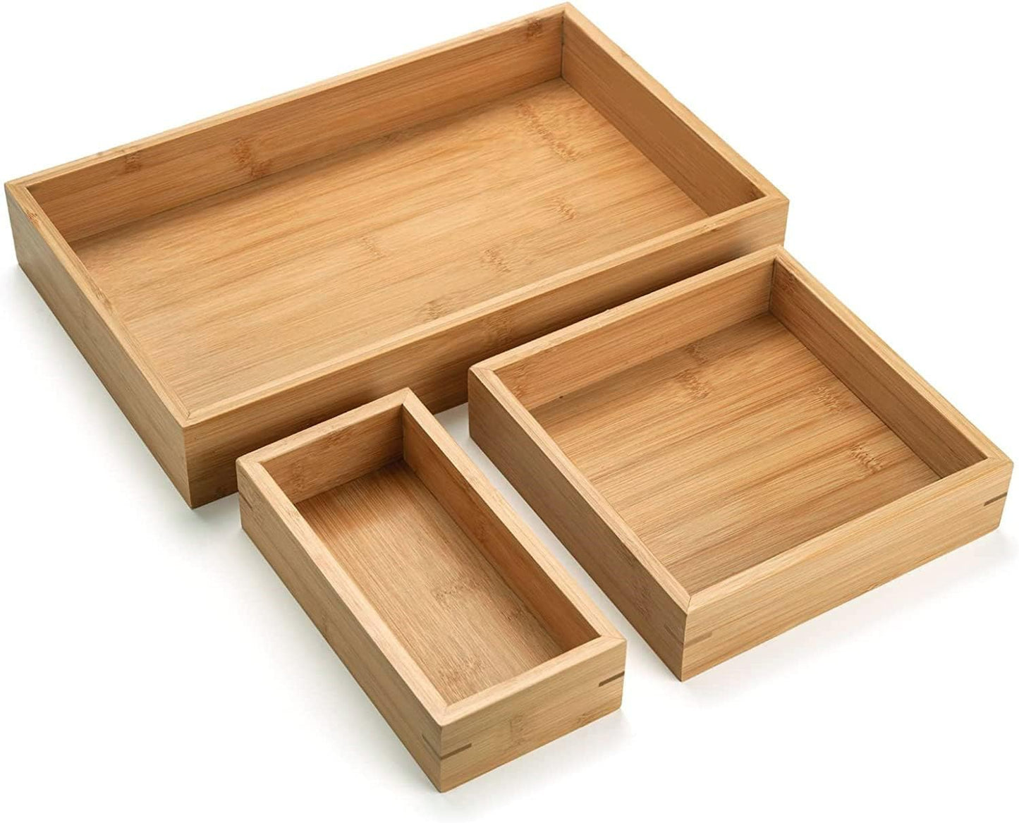 Bandeja baño bambú 3 Pzas cesta madera poco profunda