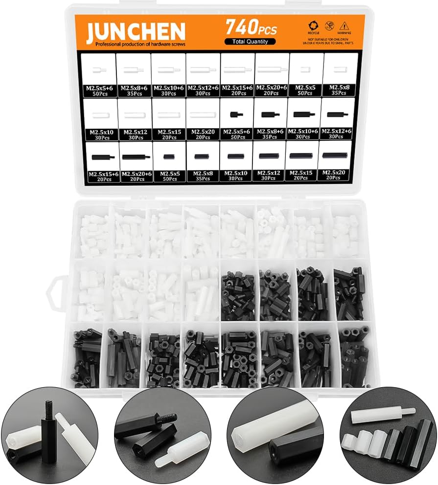 Kit 740 pzas espaciadores hex M2.5 PCB color blanco y negro