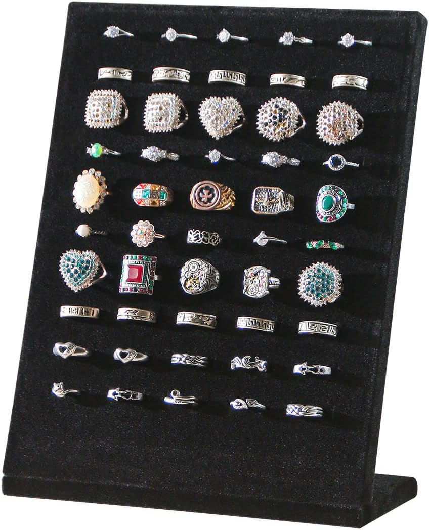 Soporte anillos y pendientes terciopelo almacenamiento negro