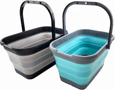 Cubo agua plegable 12L para campamento gris aleación set 2