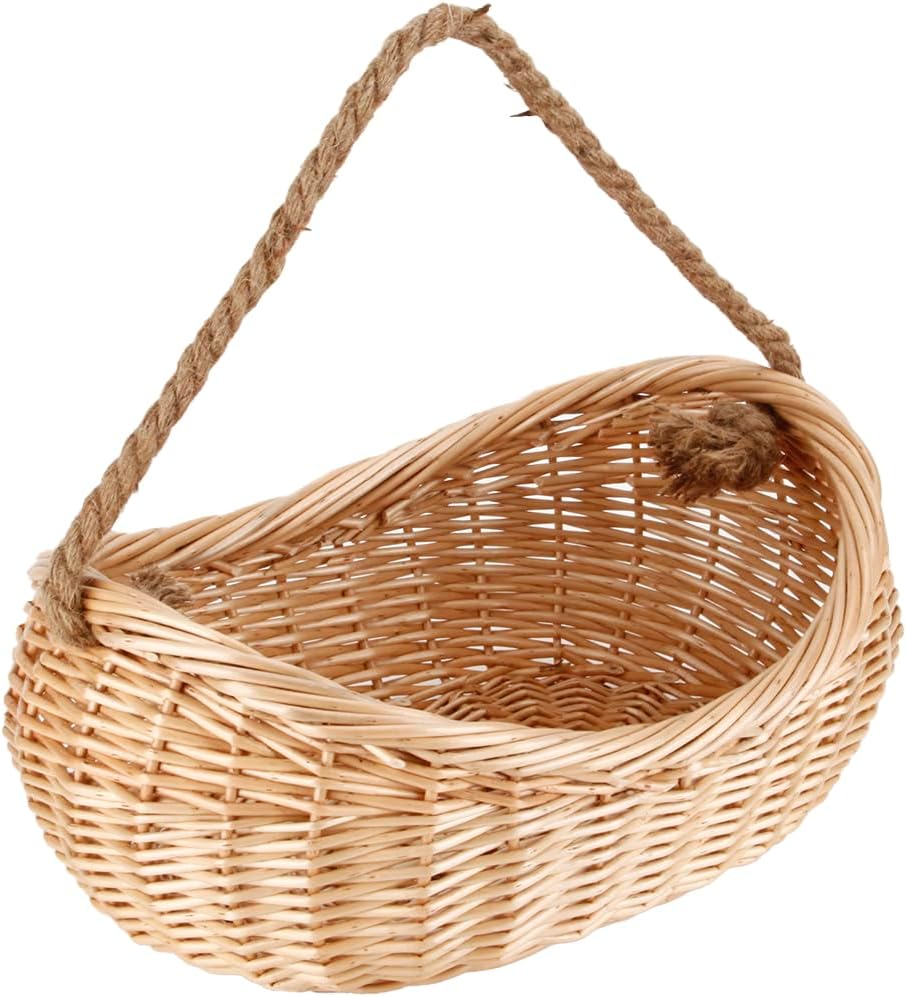 Cesta mimbre con mango yute para jardín picnic 17x12x5pulg