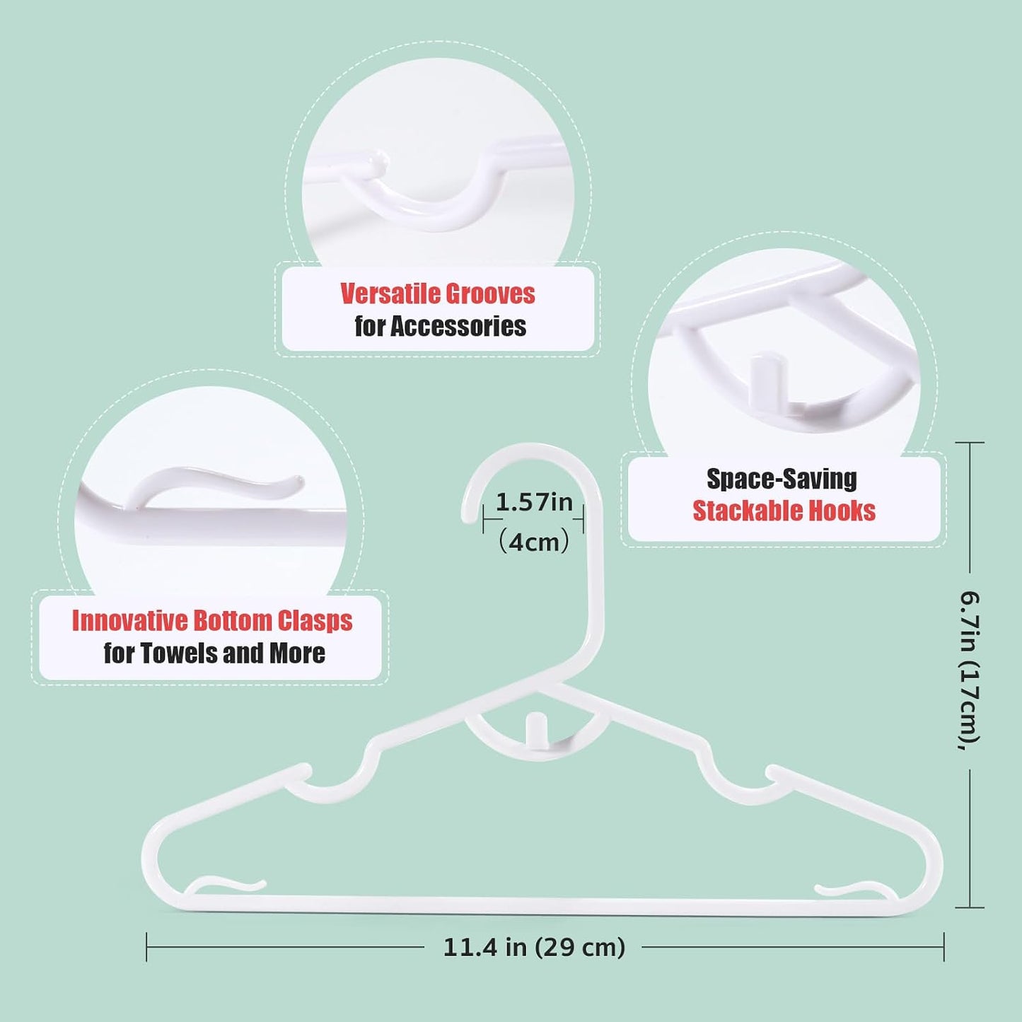 60 Perchas Plástico para Bebés y Niños 11.4pulg Blanco