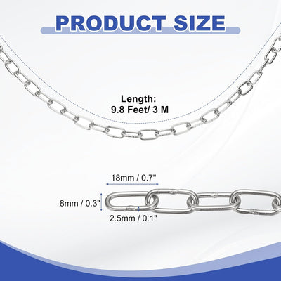 Cadena acero inox 9.8ft eslabones 0.08" ligera