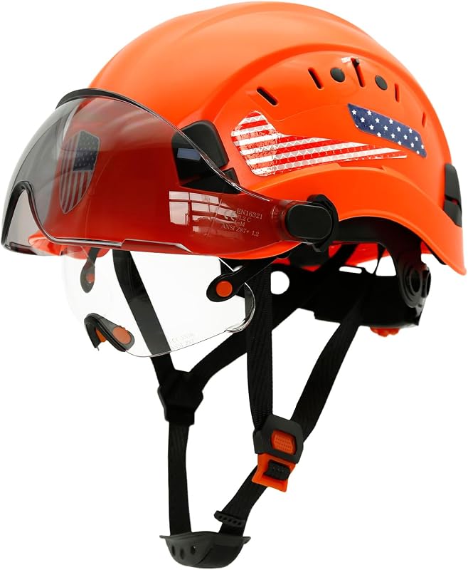 Casco construcción OSHA con visor doble y gafas sol