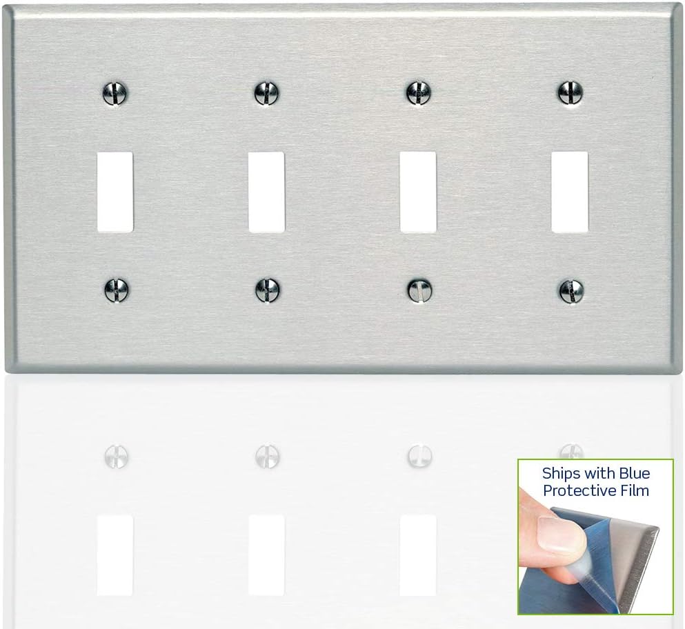 Placa pared interruptor palanca 4 segmentos acero inox