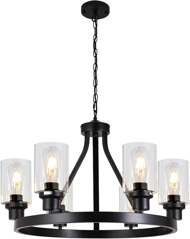 Lámpara araña 6 luces rueda vagón comedor sala cocina negra