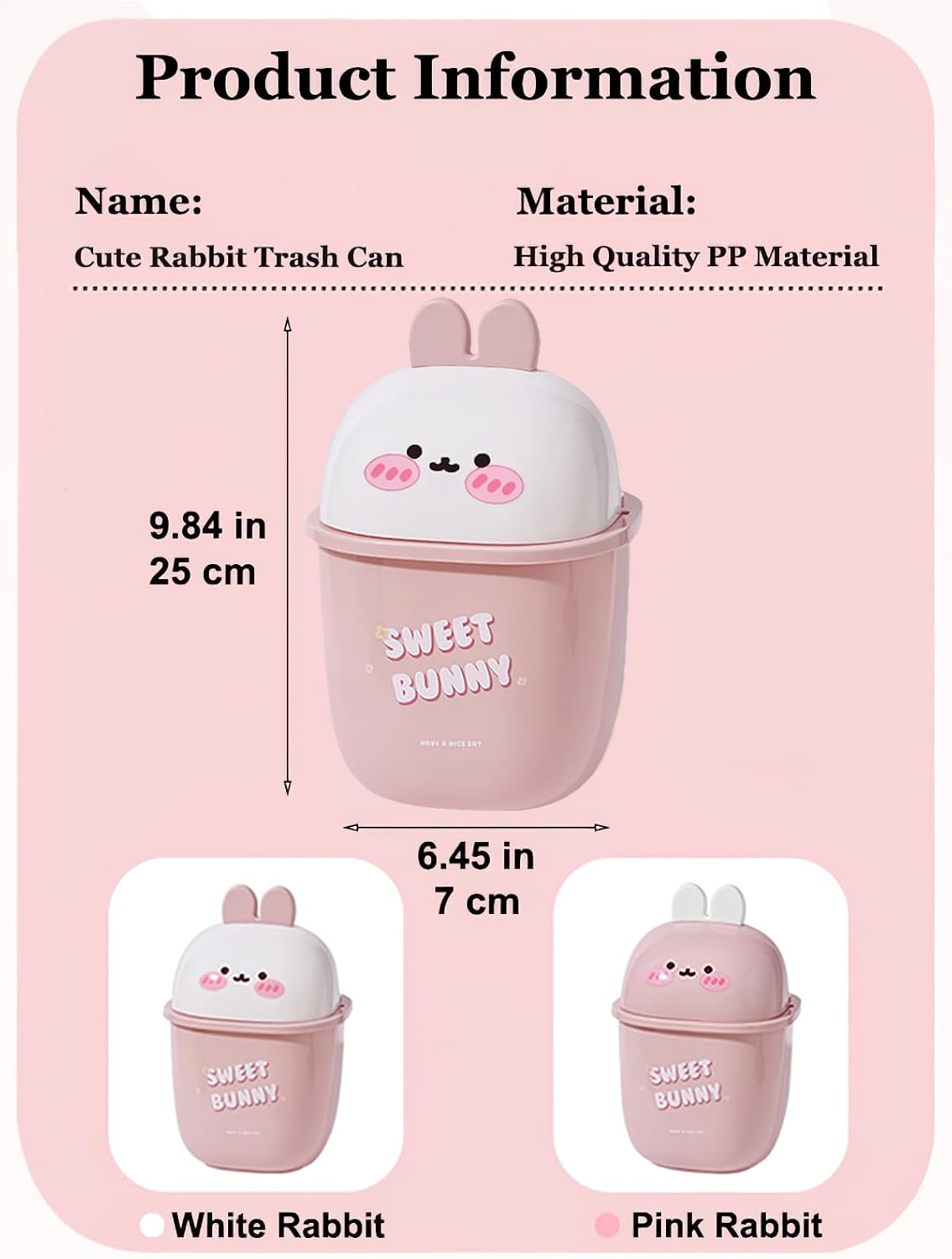 Cubo basura 0.4gal dormitorio 60 bolsas conejo blanco