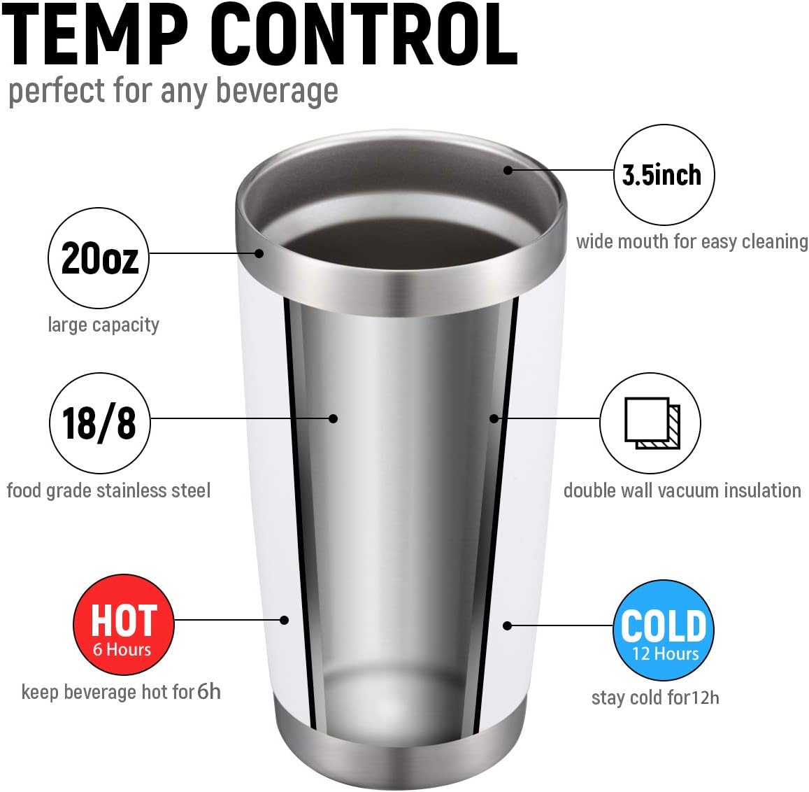 Vaso viaje 20oz set 8 acero inox doble pared con tapa