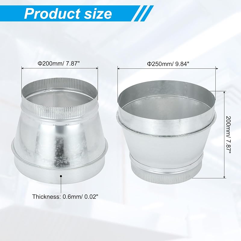 Reductor conducto 10 a 8" acero galvanizado HVAC
