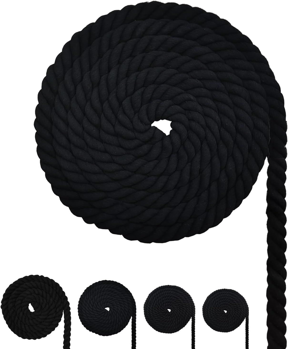 Cuerda algodón trenzada 3 hebras negro 0.315pulg x 65ft