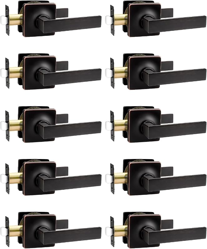 Pack 10 Manijas Puerta Bronce Aceitado Cuadradas Resistentes
