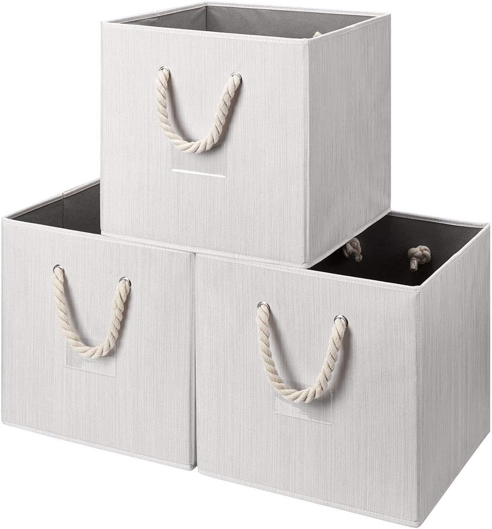 Contenedor plegable tela bambú beige 13x13" asa algodón