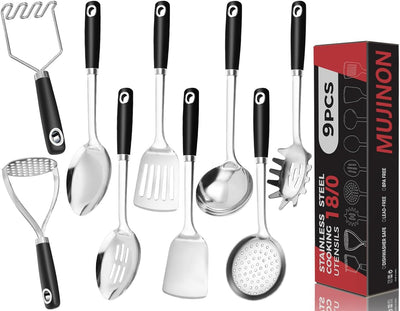 Set 9 Pzas Utensilios Acero Inox 18/0 para Cocina