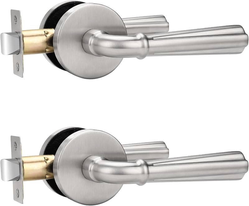 2 Manijas Puerta Sin Llave Níquel Cepillado Acero Inox