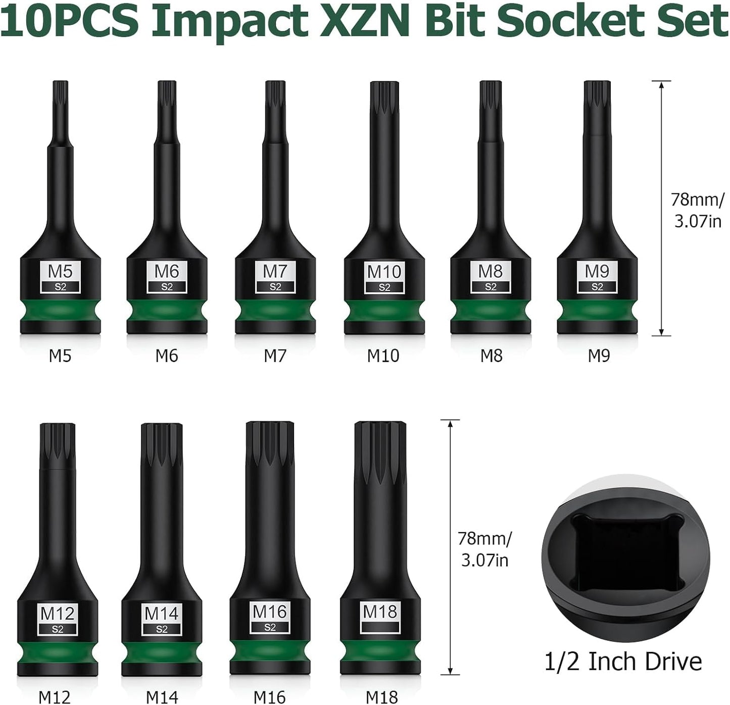 10 Pzas Brocas Impacto XZN M5-M18 Estriadas con Estuche