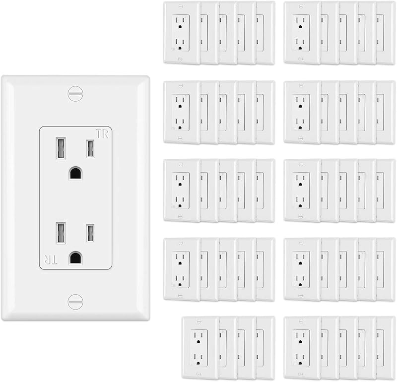 Toma corriente pared 15A 125V pack 50 blancas UL