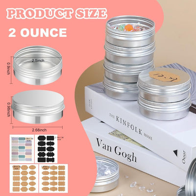 60 Latas 2oz con Tapas Rellenables Aluminio Plateado