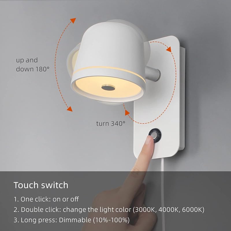 Lámpara pared LED enchufe control táctil aluminio mate