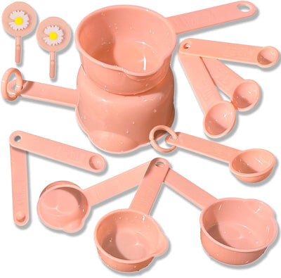 Set 11 Tazas y Cucharas Medidoras Rosadas Plástico Preciso
