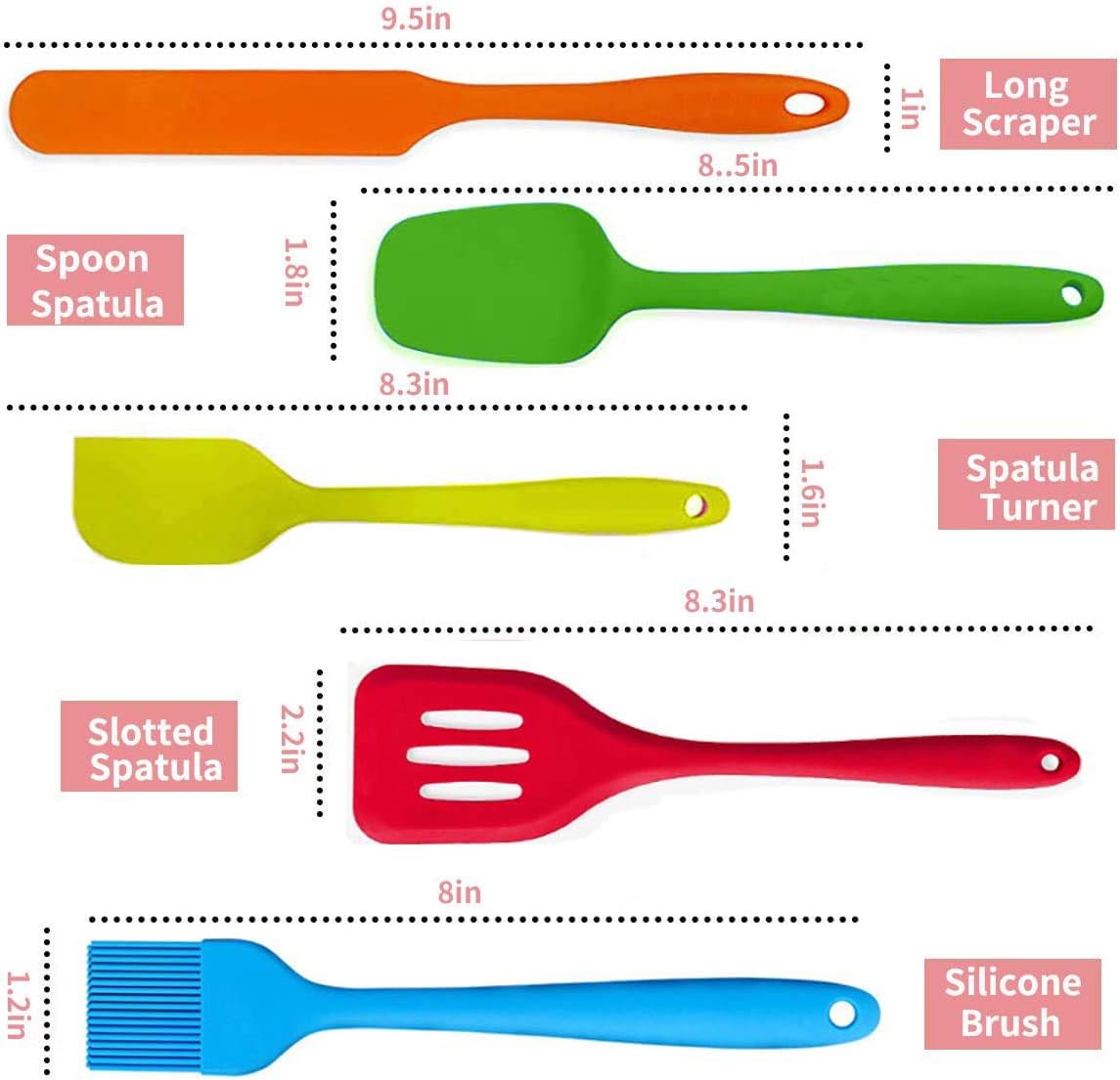 Set 5 espátulas silicona coloridas antiadherente versátil cocina