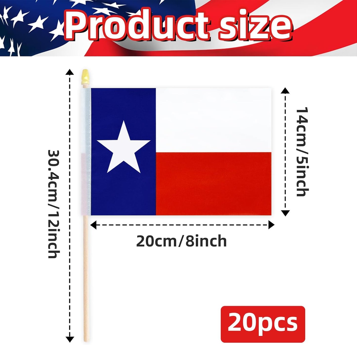 20 Banderas Texas 5x8pulg Palos Madera Lanza Mini