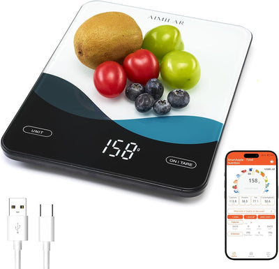 Báscula cocina Bluetooth 22lb vidrio LED recargable USB-C