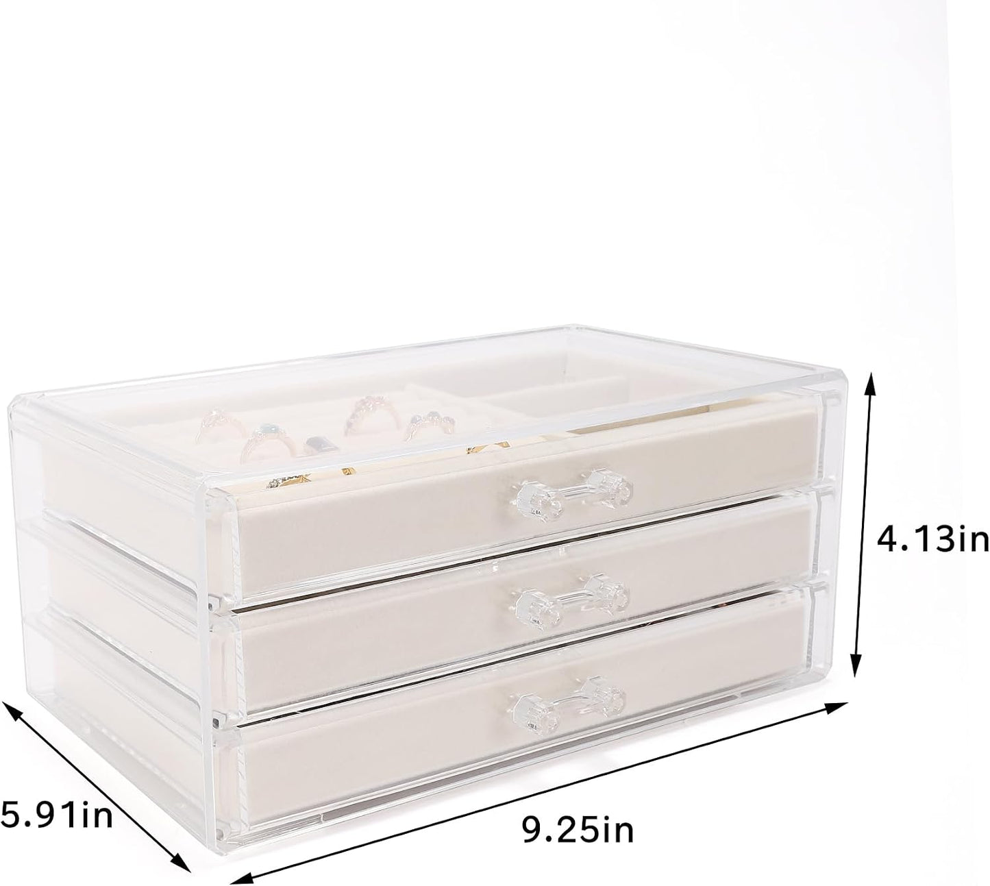 Joyero acrílico 3 cajones terciopelo mujer beige