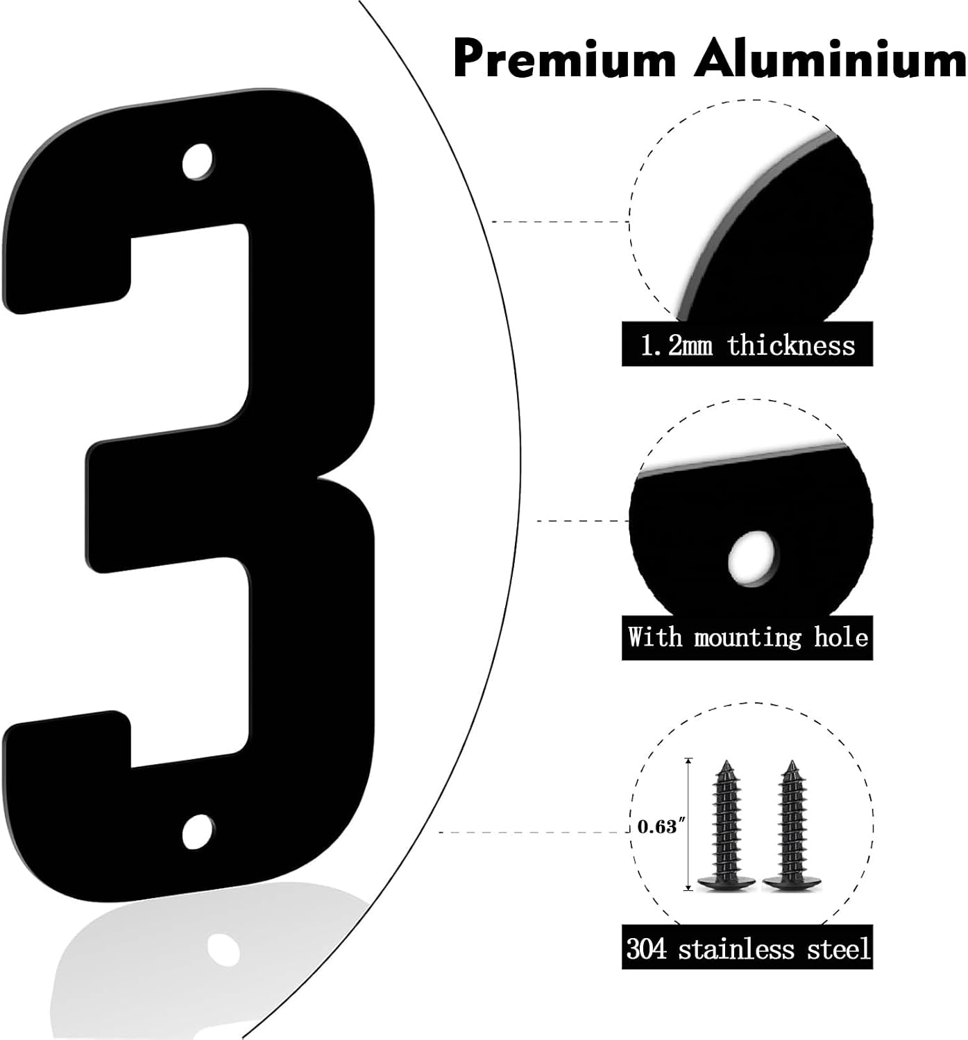 Números de casa metal 8pulg negros modernos para exterior