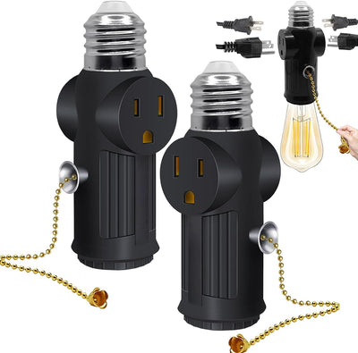 Adaptador enchufe E26/E27 3 clavijas con interruptor negro pack 2