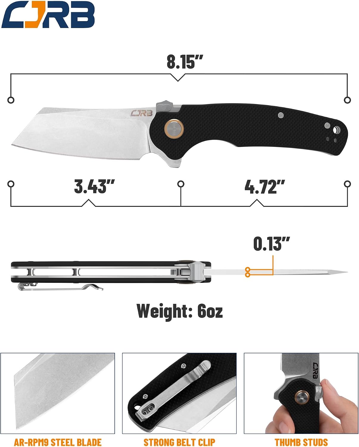 Cuchillo táctico plegable acero Stonewash G10 negro
