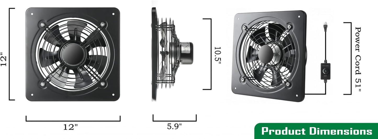 Ventilador pared 12pulg 720CFM alta velocidad sótano