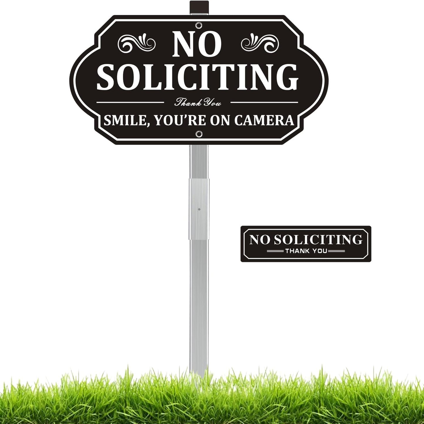 Letrero aluminio No Soliciting 14x7" resistente intemperie