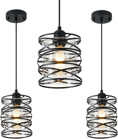 3 Lámparas colgantes vidrio espiral isla cocina con jaula