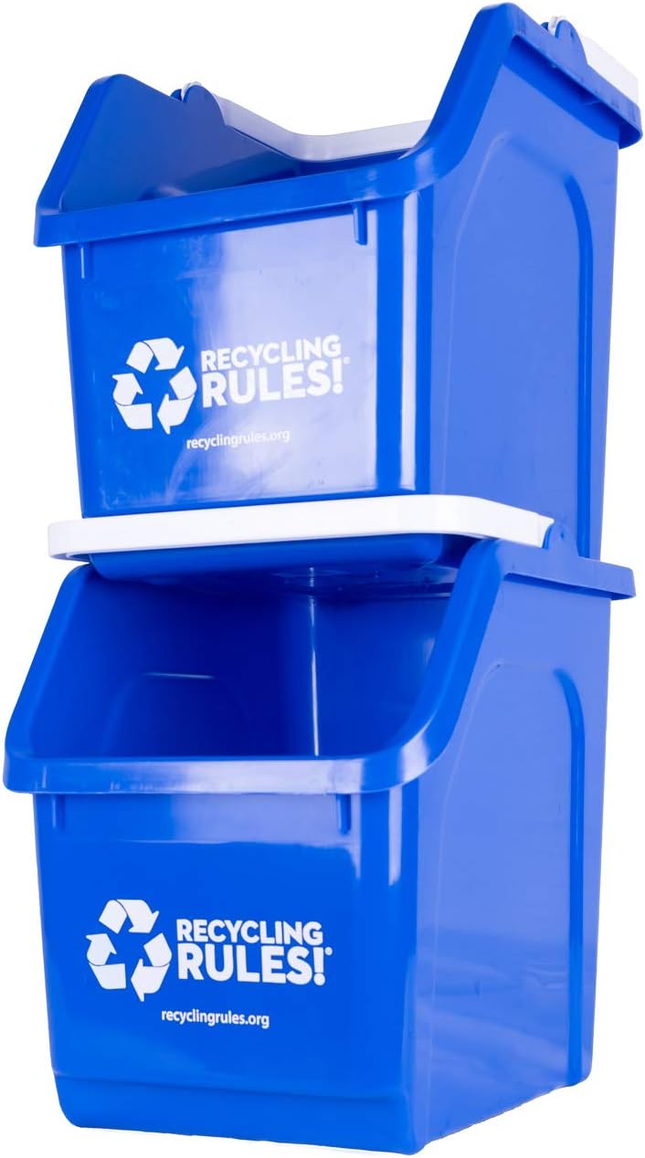 Contenedor reciclaje apilable 6gal azul libre BPA set 2